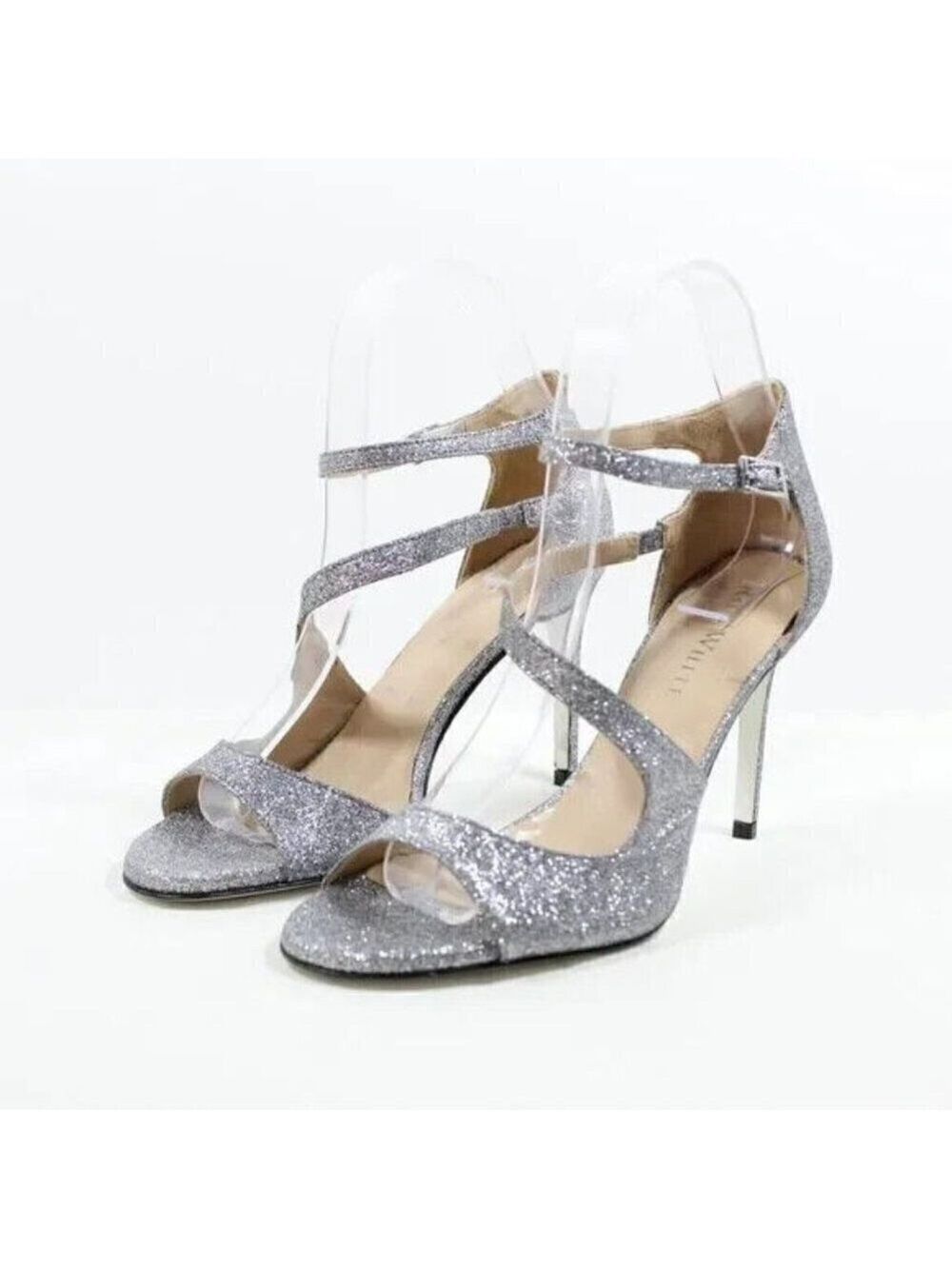 Ron White "Vallie" open toe silver glitter heel Brand NEW Italy